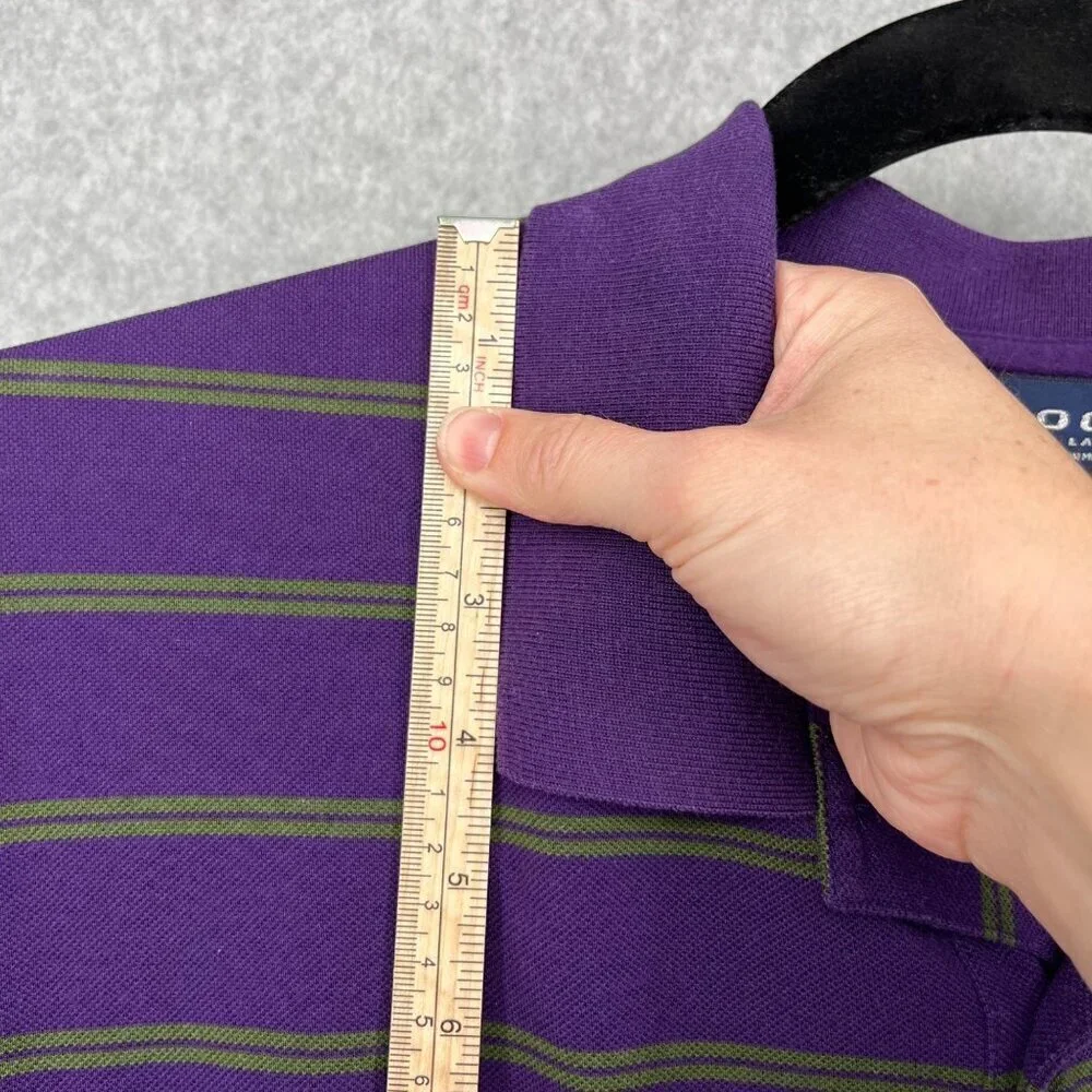 Ralph Lauren Polo Golf Shirt Size CL Purple Green Stripe Vintage Knit Casual
